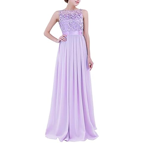 YUUMIN Woman's Chiffon Bridesmaid Dress Prom Gown Sleeveless Swing Skirt Skater Cocktail Beach Maxi Dress Lavender 20 Cover