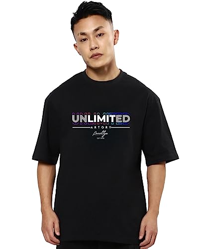 Image of Mens Oversized Printed Half Sleeve Branded Cotton T-Shirt for Mens || Back Printed t Shirts for Men || Oversized t Shirts for Men