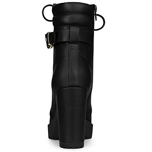 Allegra K Women's Platform Ankle Boots Lace Up Block Heels Combat Boots4