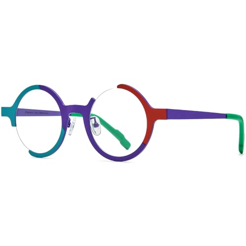 Image of FONEX Colorful Pure Titanium Glasses Frame Women Retro Round Eyeglasses