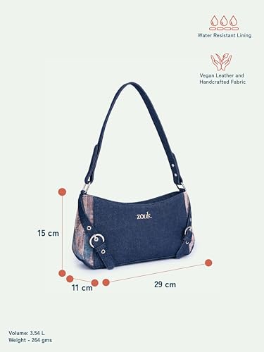Image of ZOUK Lyra Small Shoulder Bag for Women - Denim & Printed Shoulder Bag with Water-Resistant Lining | Handcrafted Sling Bag with Multiple Pockets & Zip Closure for Daily & Weekend Use |