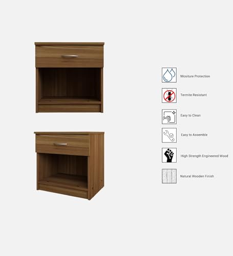 Image of Muse Multipurpose Side Table | Engineered Wood | Bedside Table | Lyon Teak Finish | Compact & Durable | Easy Knock-Down Assembly