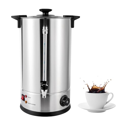 RTUSUML Commercial Coffee Urn, 100 Cup Extra Large Hot Water Urn, 15L Silver Double Wall Stainless Steel Large Coffee Urns, 1400W Quick Brew Commercial Coffee Percolator, For Home, Party, Office