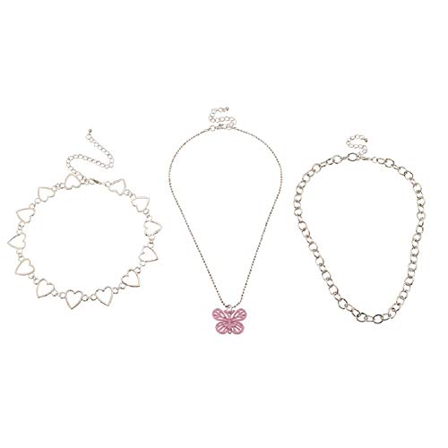 Butterfly Layered Pendant Necklace Simple Geometric Circle Choker Statement Clavicle Necklace for Women Girls