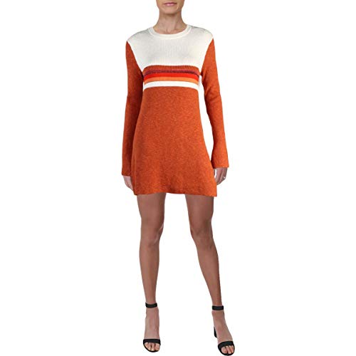 Free People Womens Linen Colorblock Sweaterdress Red S