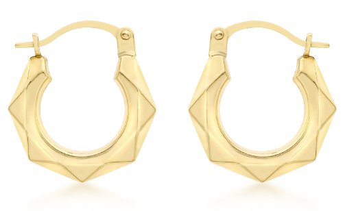Créoles motif or jaune femme boucles d'oreilles 9 carats 14 x 15 mm