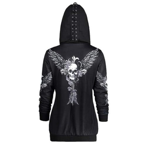 Photo de Black Sugar Sweat Capuche Haut Top Veste Gothique Squelette Tete Mort Goth Punk Rock Emo Biker Ailes Ange Crane Lacet (3XL(44))