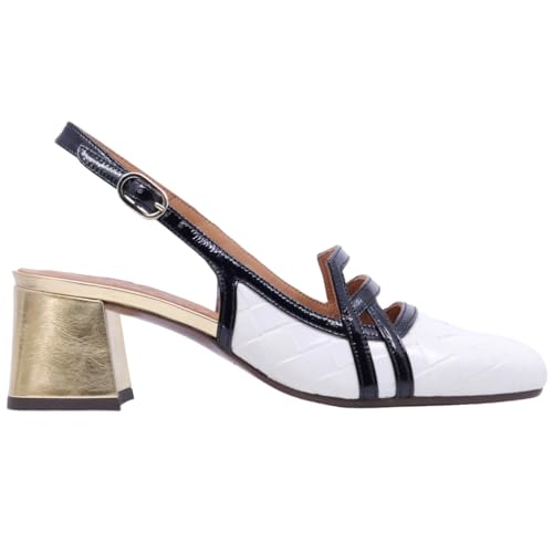 Chie Mihara Vunai44 - Slingback para mujer de piel blanca y negra, blanco / negro, 41 EU