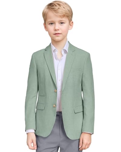 Bofan Linen Suit Jackets for Boy Summer Boys Linen Blazer Slim Fit Light Green Ring Bearer Outfit Summer Wedding Beach Blazers Jackets Size 8