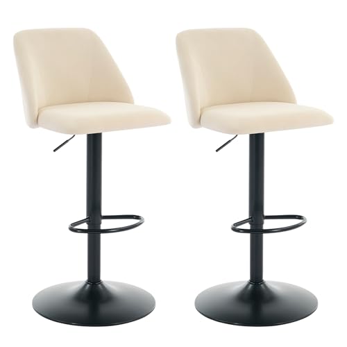 COLAMY Barhocker 2er Set, Höhenverstellbarer Barstool, 360° Drehbarer Barstuhl mit Lehne, Stoff Kücheninsel Barstühle mit Fußstütze, Rutschfestes Metallfuß, Geeignet für Küche, Bar, Esszimmer, Beige COLAMY Barhocker 2er Set, Höhenverstellbarer Barstool, 360° Drehbarer Barstuhl mit Lehne, Stoff Kücheninsel Barstühle mit Fußstütze, Rutschfestes Metallfuß, Geeignet für Küche, Bar, Esszimmer, Beige