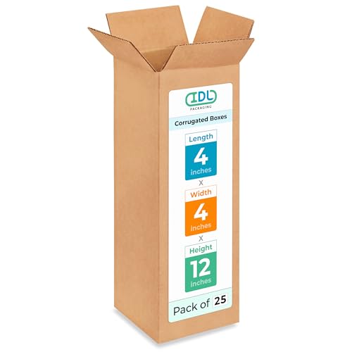 Tall Moving &amp; Shipping Boxes 4"L x 4"W x 12"H (25-Pack) - Extra Strength 200 lb vs Regular - Corrugated Moving Boxes for USPS/UPS/FEDEX - Packing Box - Packing Box for Moving by IDL Packaging