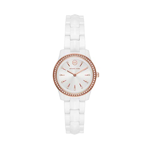 Michael Kors Montre pour Femme Runway Mercer, Mouvement à Trois Aiguilles, Boîtier en Céramique Blanche de 28 mm avec Bracelet en Céramique, MK6840