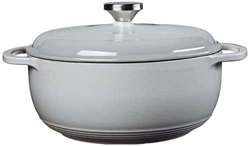Image of Lodge 4.5 Quart Enameled Cast Iron Dutch Oven with Lid - Dual Handles - Oven Safe up to 500 F or on Stovetop - Use to Marinate, Cook, Bake, Refrigerate and Serve - Gray