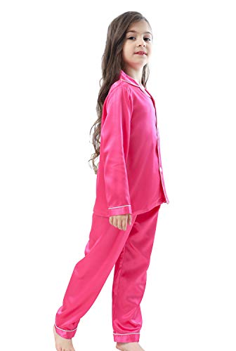 Image of Pajamas Kid Unisex Pjs Set Girls Boys Silk Pajamas Set Satin Long Sleeve 2 Piece Clasic Sleepwear for 2-12 Years Todder