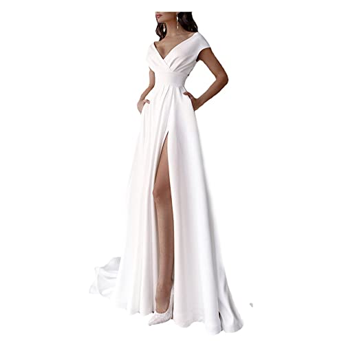 Vestido De Novia para Mujeres para La Novia 2022 Vestidos De Verano Largos V Vestidos De Novia con Cover