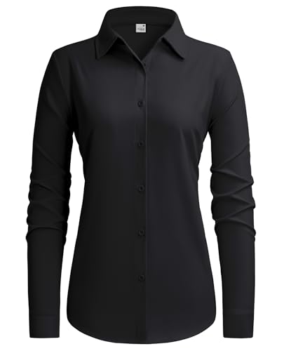 siliteelon Button Down Shirts for Women Stain Shield Long Sleeve Dress Shirts Wrinkle-Free Collared Work Office Blouses