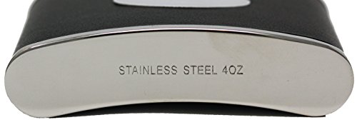 4 Oz Black Smooth Leather Discrete Pocket Hip Alcohol Liquor Flask - Made From 304 (18/8) Food Grade Stainless Steel #TOP3