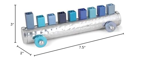 Yair-Emanuel-Childrens-Train-Hanukkah-Menorah-Hammered-Anodized-Aluminum-Nickel-HNA-2-Shades-of-Blue Yair Emanuel Childrens Train Hanukkah Menorah Hammered Anodized Aluminum Nickel HNA 2 Shades of Blue