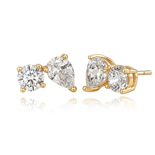 FETTERO Stud Earrings for Women - 14K Gold Plated CZ Hypoallergenic Earrings Studs Dainty Black CZ Leaf Gold Earrings for Women Trendy Statement Jewelry