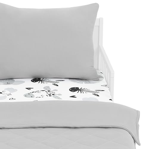 Image of Evolur Zoo Love 3 Piece Toddler Bedding Set, Super Soft and Breathable Toddler Bedding, Machine Washable, Includes Fitted Sheet, Comforter and Pillow Case
