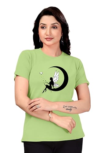 Image of Women Round Neck Printed Cotton Blend Regular Fit T-Shirt