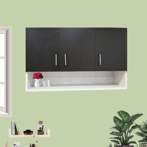 Image of Multipurpose Storage Cabinet & Adjustable Shelf Space Organizer Engineered Wood Termites Resistance Wall Mounted for Office, Kitchen, Bedroom (Flowery Wange & Highland Pine, Door 3)