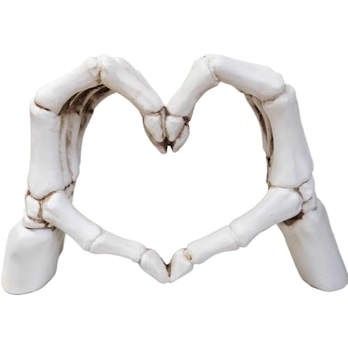 Estatua de manos esqueleto, escultura en forma de corazón