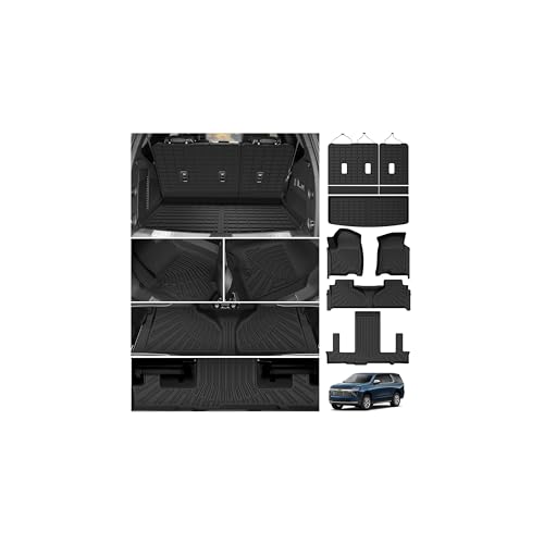Powerty Floor Mats for 2021-2025 2026 Chevrolet Chevy Tahoe/GMC Yukon 7 Passenger Car Mats All Weather TPE Custom Cargo Liner Seat Back Covers Protectors Full Set Car Accessories (Not for Yukon XL)