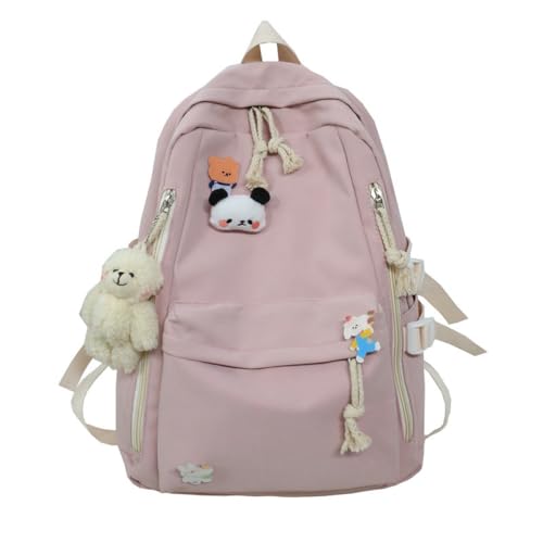 Cute Classic Big Capacity Backpack with Rabbit Pendant Accessory for Women Men Aesthetic Daypack(pink)