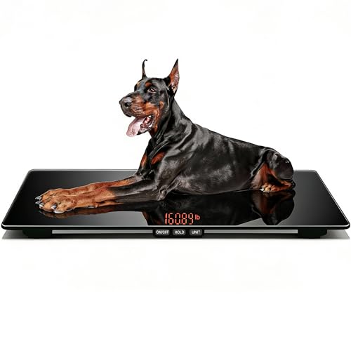 ONE-MI Extra Large Dog Scale & Postal Use - 220lbs Heavy Duty Dog Weight Scale with Tempered Glass Platform, 31.5" Veterinary Animal Scale for XL Breed Dogs, Packages & Veterinary Clinics (Black)