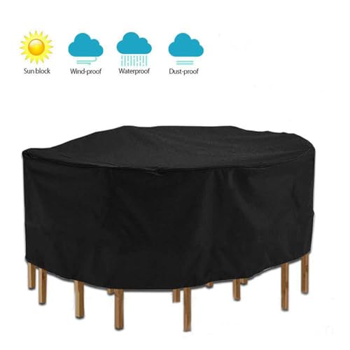 ZONADAH Round Garden Furniture Covers 230x90cm Waterproof Anti-UV Circular Furniture Covers Outdoor Patio Circular Set Cover for Chair Set Black - Image 2