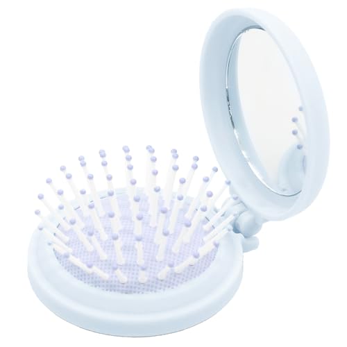 MYmama 折りたたみ ヘアブラシ ミラー付き コンパクト形 デコパーツ土台 レジン作品用 手芸用品 (ブルー)