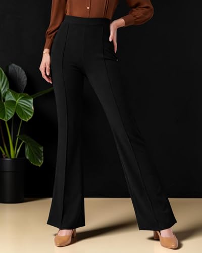 Image of Women Solid Flared Trousers Pack of 2 | High Waist Stretchable Office Pants for Women | Formal Bell Bottom Palazzo Trouser Combo