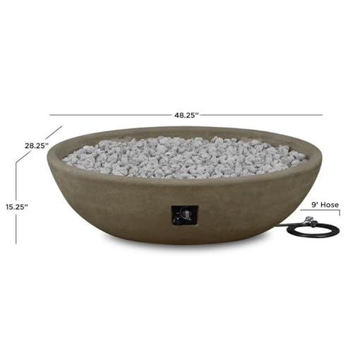 Image of Real Flame Riverside 48 inch Oval Propane Fire Pit Bowl, Push-Button Ignition, Includes 28 inch Stainless Steel Burner, Lightweight, 50,000 BTUs, Adjustable Flame Height - Glacier Grey