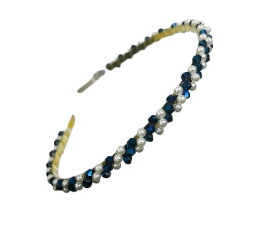 Twisted Pearl & Blue Crystal Pearl stone Hair band for girls|Headbands For Women|Crystal hair bands trending for women |Pack of 1-image-28