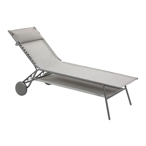 Lafuma MOBILIER - Bain De Soleil - Transat Piscine et Jardin - Chaise Longue Haut - Miami II - Batyline® Duo - Gris Galet - Fabriqué en France - LFM5172_9714 -...