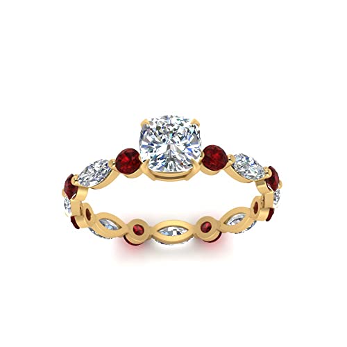 Image of 55Carat Choose Your Gemstone Marquise and Round Eternity Engagement Ring Yellow Gold Plated Cushion Shape Side Stone Engagement Rings Lightweight Office Wear Everyday Gift Jewelry US Size 4 to 12
