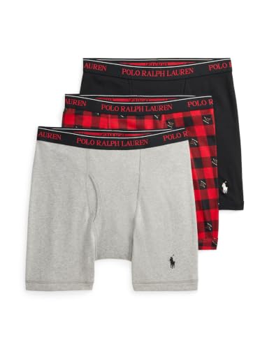 Image of POLO RALPH LAUREN Men's Classic Fit Cotton Boxer Briefs, Trunks & Long Leg Available, 3-Pack