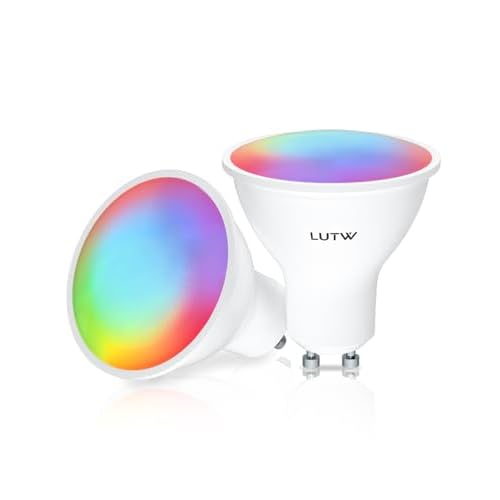 LUTW GU10 Smart Bulb, RGBCW Colour Changing Alexa Light Bulbs GU10, 2.4GHz WiFi＆Bluetooth GU10 LED Bulbs Dimmable, Compatible with Alexa and Google Home, 5W=40W, 2Pack