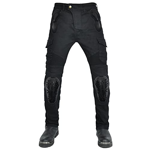QIYUANT Pantalon de Moto en Jean Homme Femme Stretch Résistant à l'eau Anti-déchirure Vintage Pantalon de Protection avec Amovible Améliorée Protéger Pads pour Racing Vélo (Noir, L)