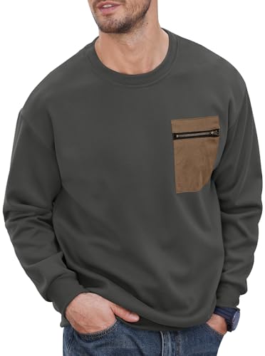 Men's Casual Crewneck Sweatshirts Pullover with Chest Pocket (S-XXL)