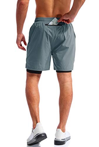 Image of Pudolla Men's 2 in 1 Running Shorts 5 inch Quick Dry Gym Athletic Workout Shorts for Men with Phone Pockets