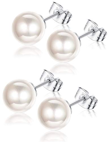 Sllaiss 8mm pearl stud earrings for women 2 pairs 925 sterling si…