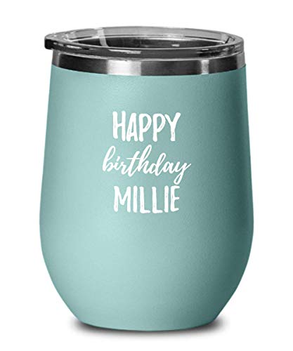 Happy Birthday Millie Wine Glass & Tumbler 12oz Teal
