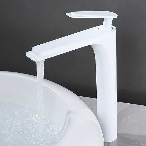 Robinet de salle de bains doré haut de gamme finition blanc mat monotrou