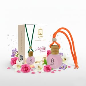 Image of UNOAROMA Active Fresh Car Air Freshener, Long Lasting Hanging car perfume, Toxin-Free Oil in Glass Bottle with Wooden Diffuser, Car Accessories for fresh aroma, Last Up to 60 Days (15mlx2)