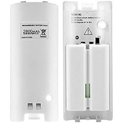 Cargador Baterias Wii Wii Bateria Mando, CICMOD 2 Pcs Capacidad 2800mAh Batería Recargable para Nintendo Wii Control Remoto Blanca