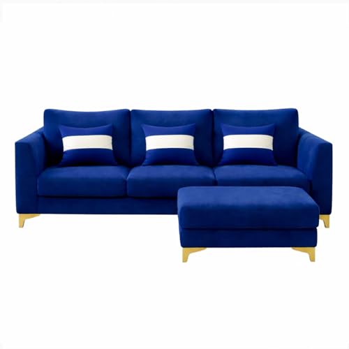 Image of Remi 4 Seater L Shape Sofa Set with Movable Ottomans | Flexible Layout | Rich Velvet Suede Fabric | Silver Legs | Modern Sofa for Living Room (Dark Blue)