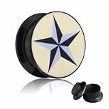 Treuheld® | Motiv Ohr Plug - Nautischer Stern - schwarz, grau, weiß - 8mm