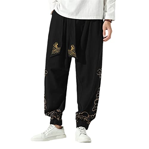 Men Cotton Linen Cross-Pants Mens Baggy Print Harem Pants Trousers Streetwear Wide Legs Pants